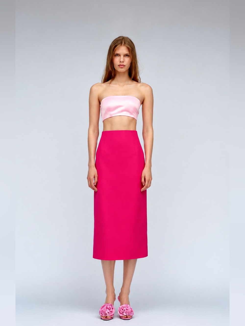 ZARA Pink Satin Bandeau Tube Top Strapless Crop Top Barbiecore Size M NWT - Picture 1 of 7
